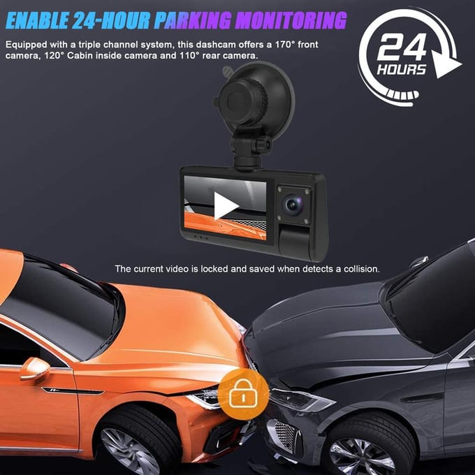 3 Camera's Dashcam Touchscreen Heldere Achteruitkijkspiegel Auto Video Opname Camcorder Breed zwart