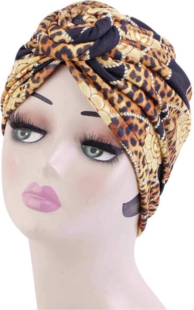 Cabantis Indische - Arabische - Hoofddeksel - Indisch - Tulband - Muts - Hijab - Zwart, Panter