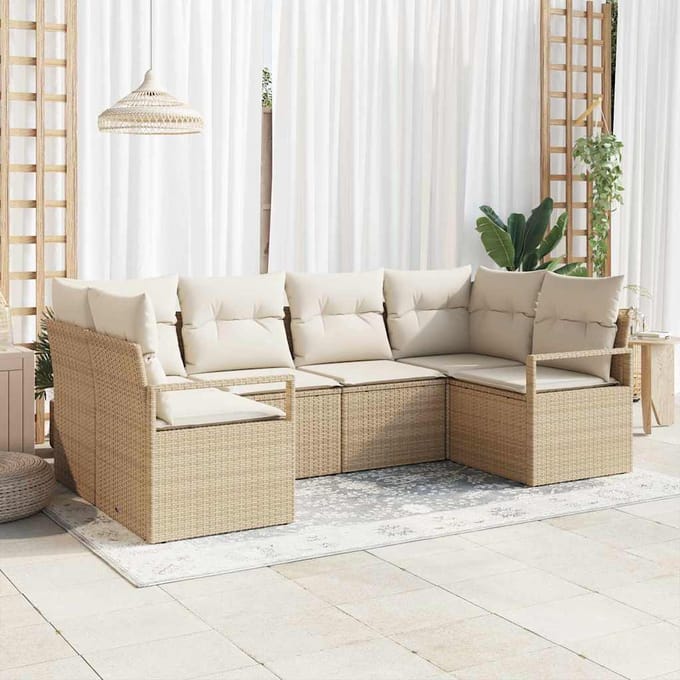 vidaXL - Tuinbank - Set - 6 - st - Beige - en - Wit - poly - rattan