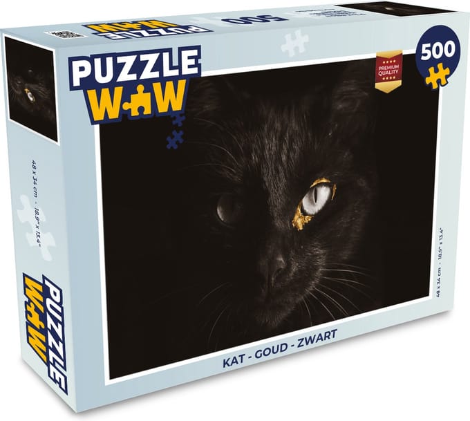 Puzzel Kat - Goud - Zwart - Legpuzzel - Puzzel 500 stukjes