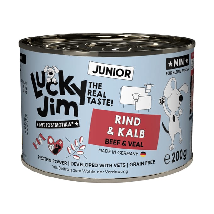 6x200g Lucky Jim MINI Junior Rundvlees & Kalf natvoer voor honden