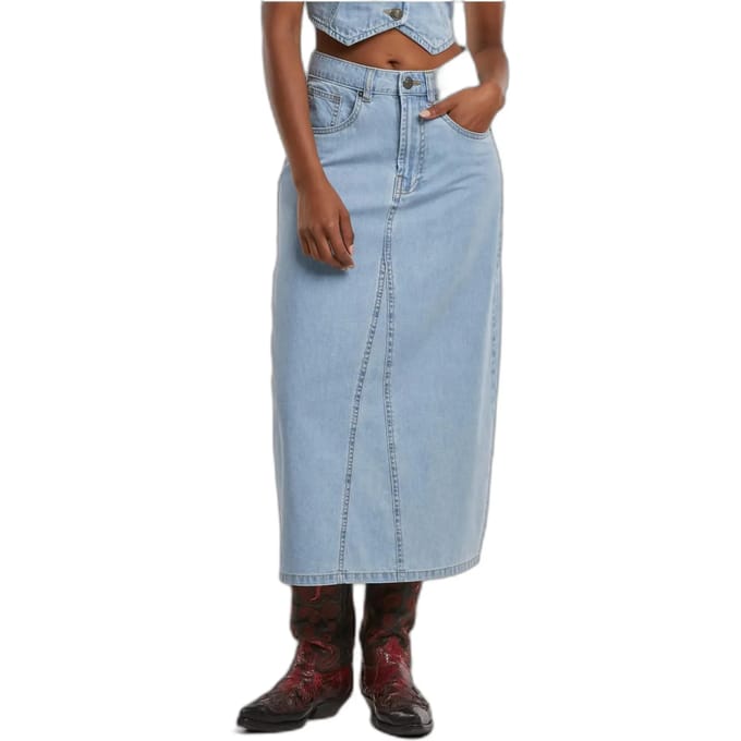 Urban Classics - Soft Denim Midi Lange rok - Taille, 33 inch - Blauw