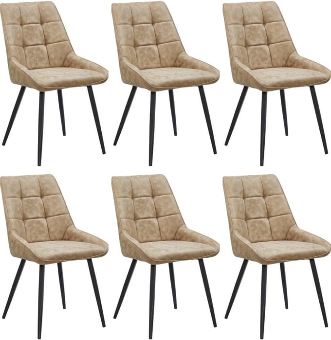 Colenis® - Dansk Eetkamerstoel - Set Van 6 - Sand - Microfiber Stof - Industrieel - Stoel