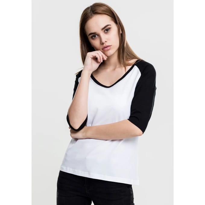 Urban Classics - 3/4 Contrast Raglan top - XS - Wit/Zwart