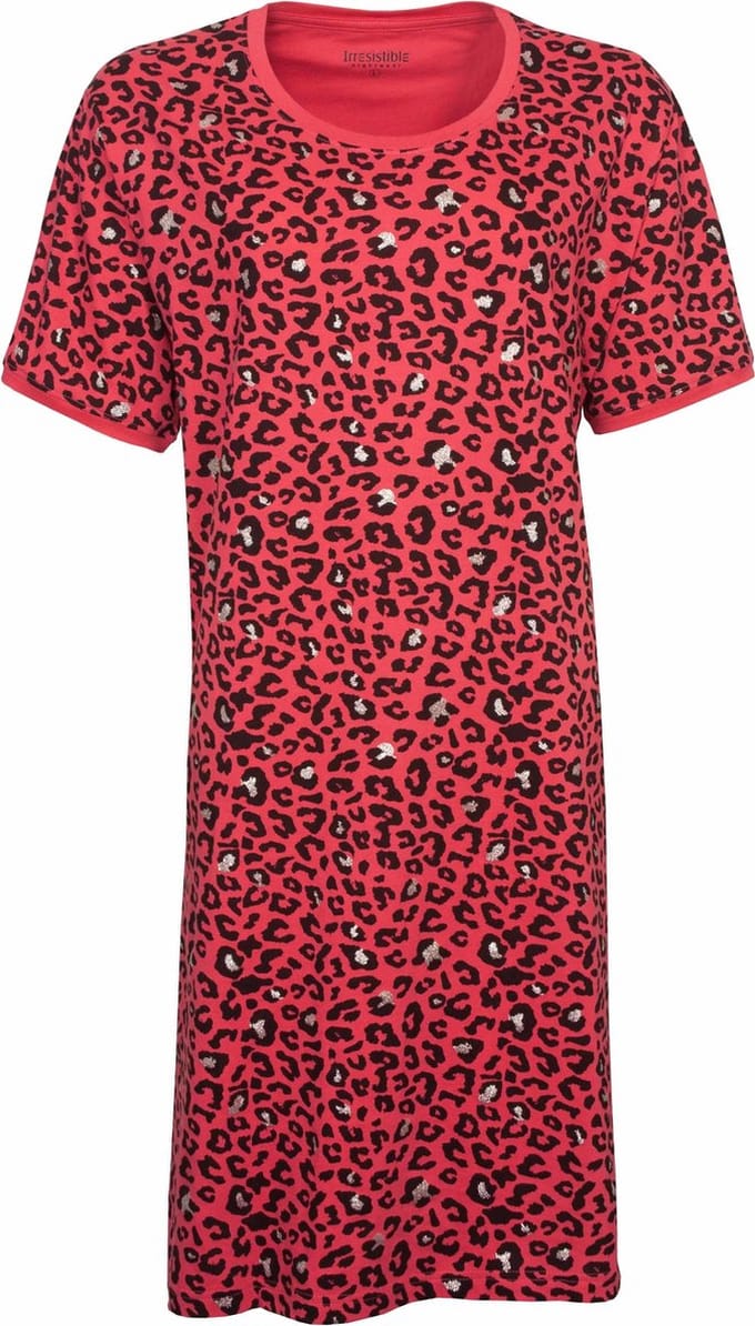 Irresistible Dames Nachthemd - Katoen - Panterprint - Rood - Maat S