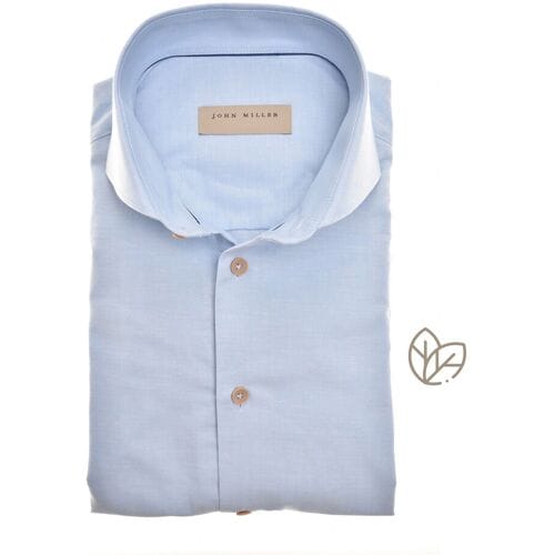John Miller Overhemd Organic Fabric Blend Uni Color Licht Blauw / male