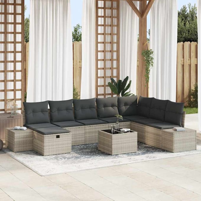 vidaXL - Tuinbank - Set - 9 - st - Lichtgrijs - poly - rattan