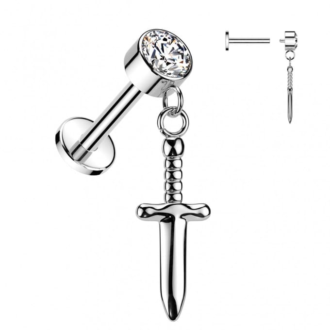 Piercing titanium dagger hanger 1.2x6 - zilver - LMPiercings