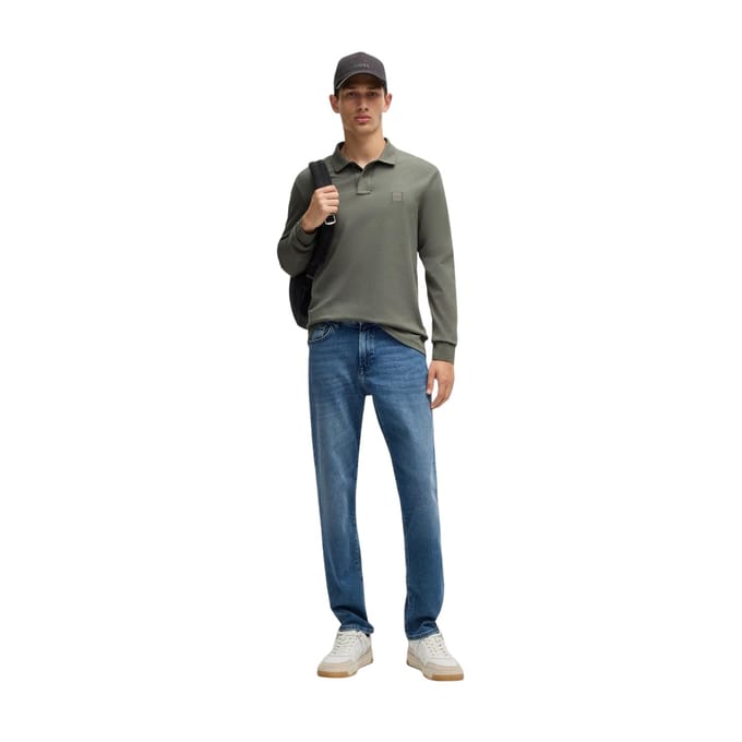 Boss Herenpolo met lange mouwen en Passerby-logo (Grijs)