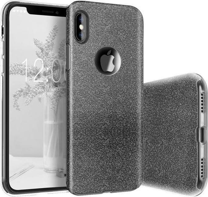 HB Hoesje Geschikt voor Apple iPhone XS Max - Glitter Back Cover - Zwart