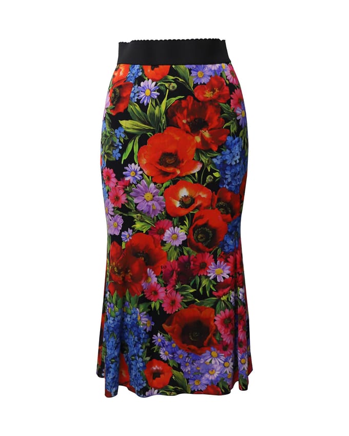 Dolce & Gabbana Midi Rok in Bloemenprint Zijde