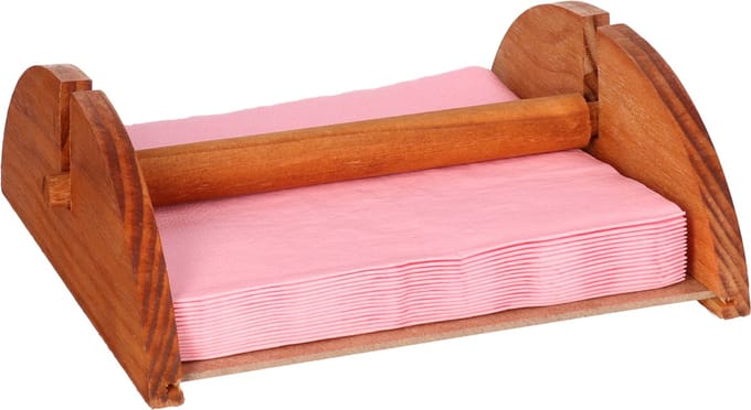 CM Servettenhouder - half rond - hout - bruin - 18 x 19 x 7 cm