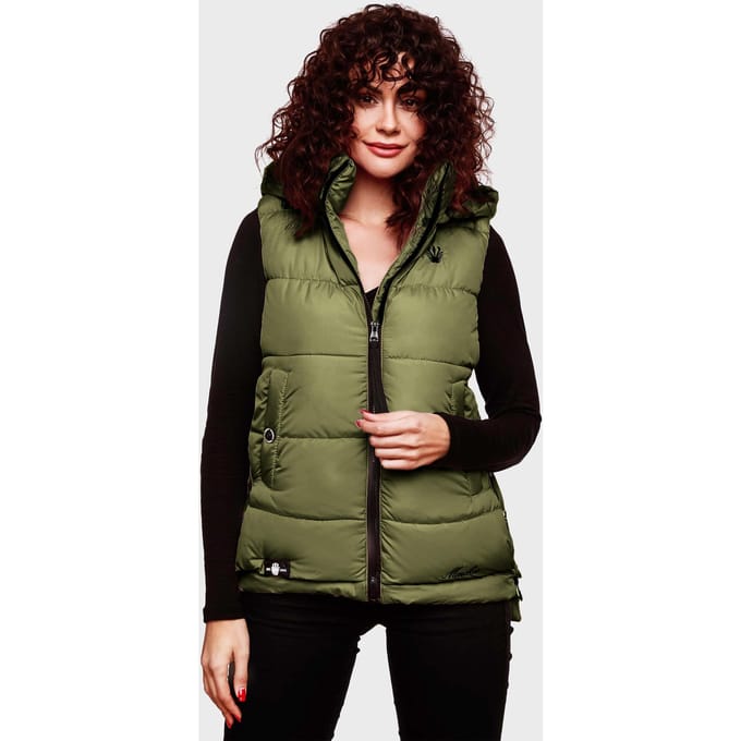 Marikoo dames gewatteerd vest – Zarinaa, licht met afneembare capuchon