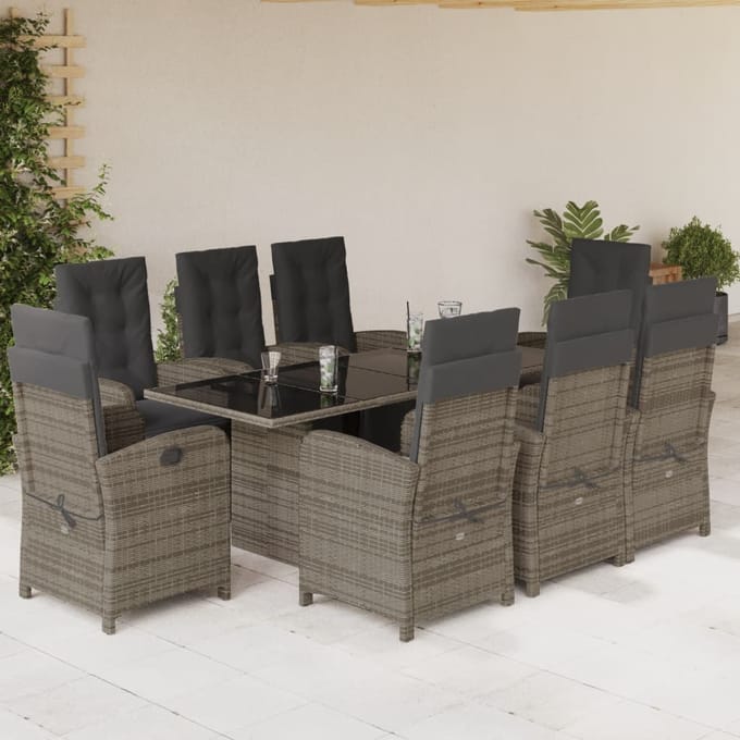 vidaXL - 9-delige - Tuinset - met - kussens - poly - rattan - grijs