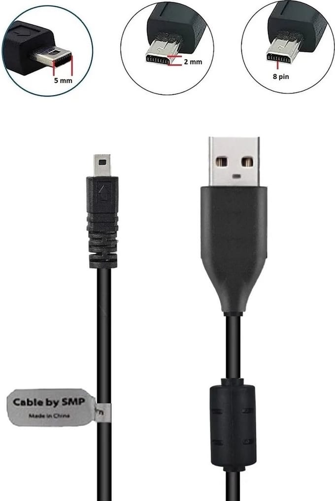 OneOne 0,8m USB kabel AV / datakabel. Voor enkele camera's als oplaadkabel past op Panasonic Lumix DMC-FX10, DMC-FX100, DMC-FX12, DMC-FX150, DMC-FX180, DMC-FX2, DMC-FX3, DMC-FX30, DMC-FX33, DMC-FX35, DMC-FX36, DMC-FX37, DMC-FX38, DMC-FX40, DMC-FX48