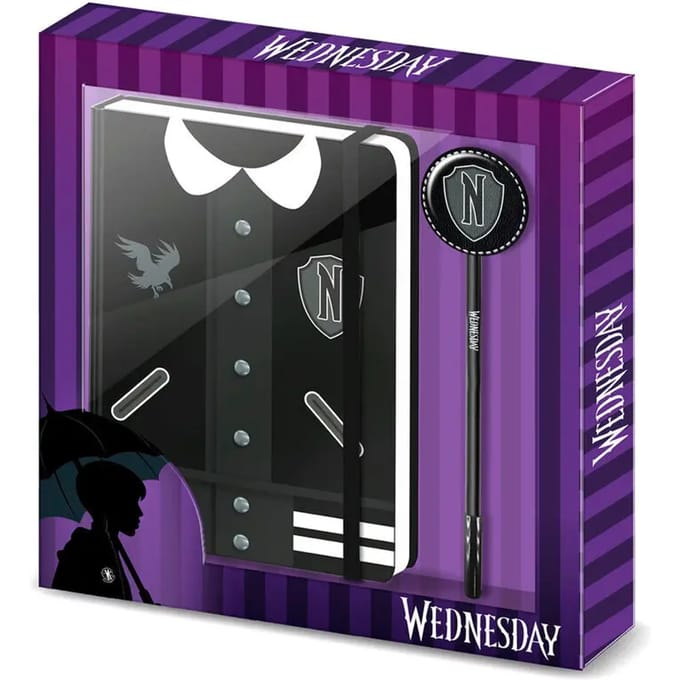 Karactermania - Wednesday - Varsity-geschenkdoos met agenda en modieuze balpen - zwart