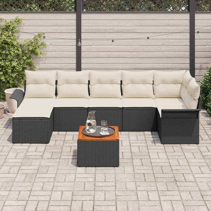 vidaXL - Tuinbank - Set - 8 - st - Zwart - en - Crème - poly - rattan
