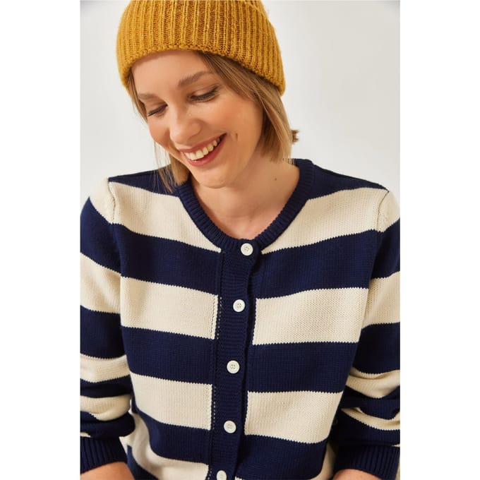 Gestreepte Lange Mouwen Knopf Cardigan