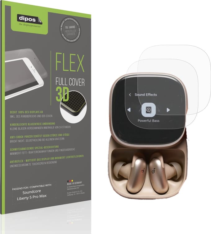 dipos FLEX – 2x Matte Screenprotector geschikt voor Soundcore Liberty 5 Pro Max | Volledige Schermbescherming | Case-Friendly