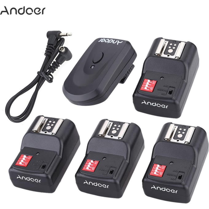 16 Kanaals Draadloze Afstandsbediening Flitstrigger Set 1 Zender + 4 Ontvangers + 1 Sync Kabel voor black