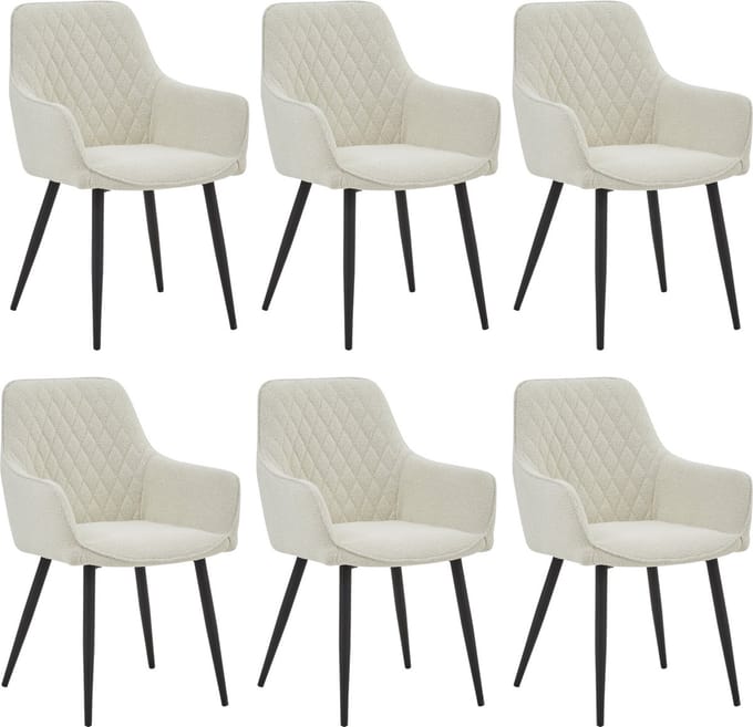 Colenis® - Beverly Eetkamerstoel - Set Van 6 - Wit - Bouclé