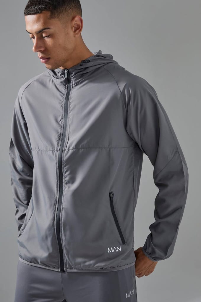 Man Active Ripstop Shower Resist Windbreaker Jacket | Charcoal | Size Medium