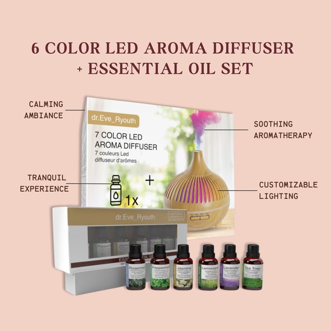 7 Kleuren Geleide Aromaverstuiver + Essentiële olieset