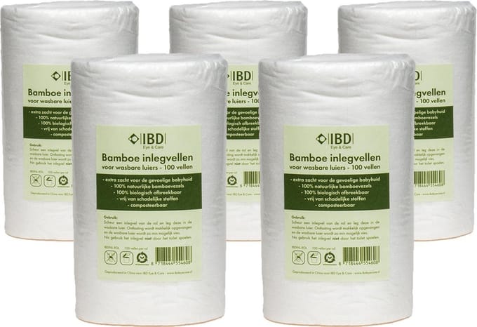 Bamboe inlegvellen 5 rollen - 500 inlegvellen - inlegvel wasbare luier - wasbare luiers