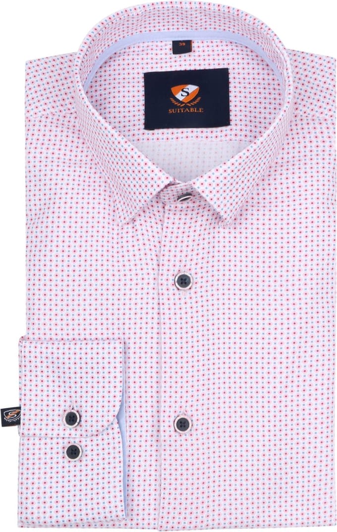 Suitable Overhemd Print Roze - Maat 40 - Heren - Casual Shirt