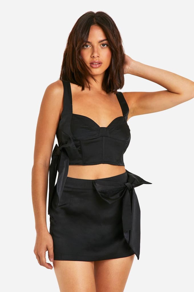 boohoo Dames Bow Detail Korset Top | Zwart | Maat: 38