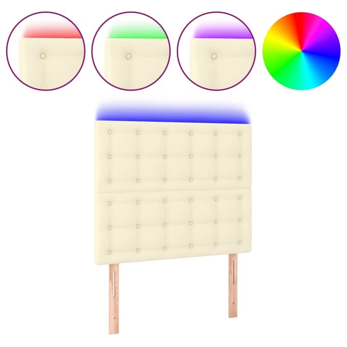 vidaXL - Hoofdbord - LED - 90x5x118/128 - cm - kunstleer - crèmekleurig