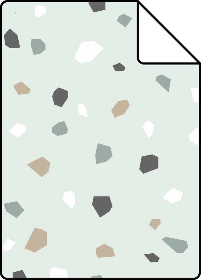 Proefstaal ESTAhome behang terrazzo mintgroen, wit en grijs - 26.5 x 21 cm - 139036-S