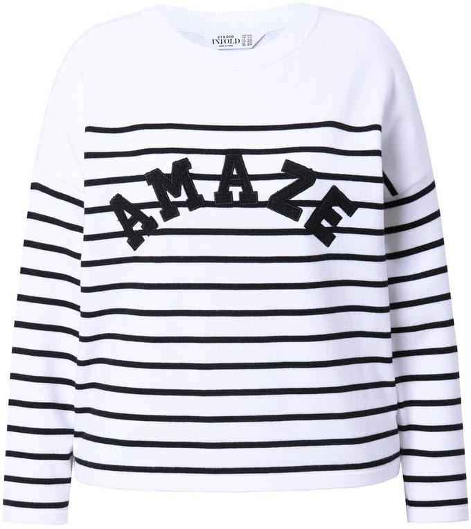 Studio Untold - Dames - Trui oversized bretonse strepen statement - Off-white - Maat 46+