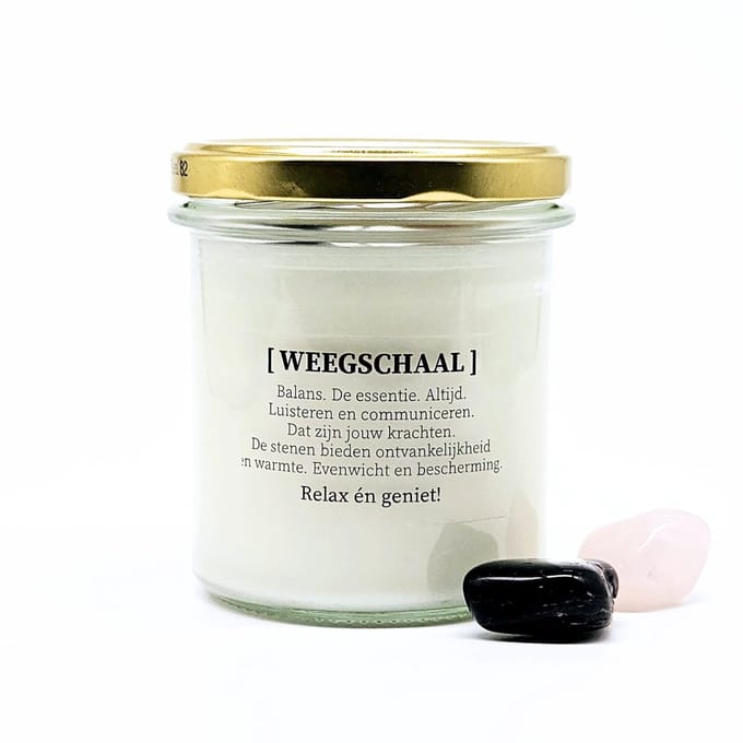 Candlelight-on - sterrenbeeld kaars met edelstenen - weegschaal - o.b.v. sojawas en etherische oliën