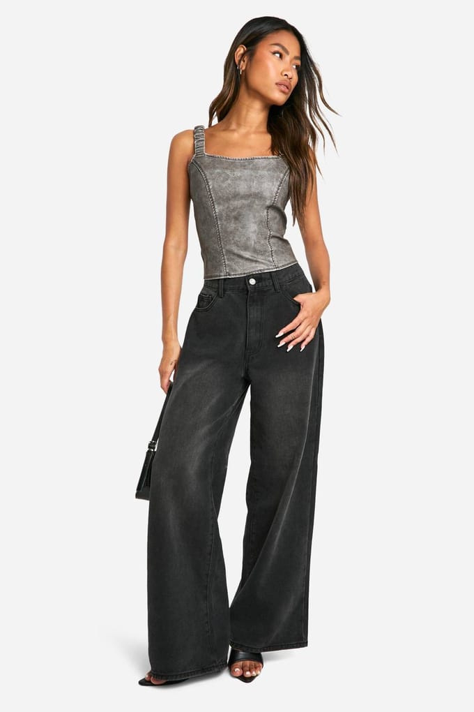 boohoo Dames Gewassen nepleer corset met geraffelde band | Grijs | Maat: 36