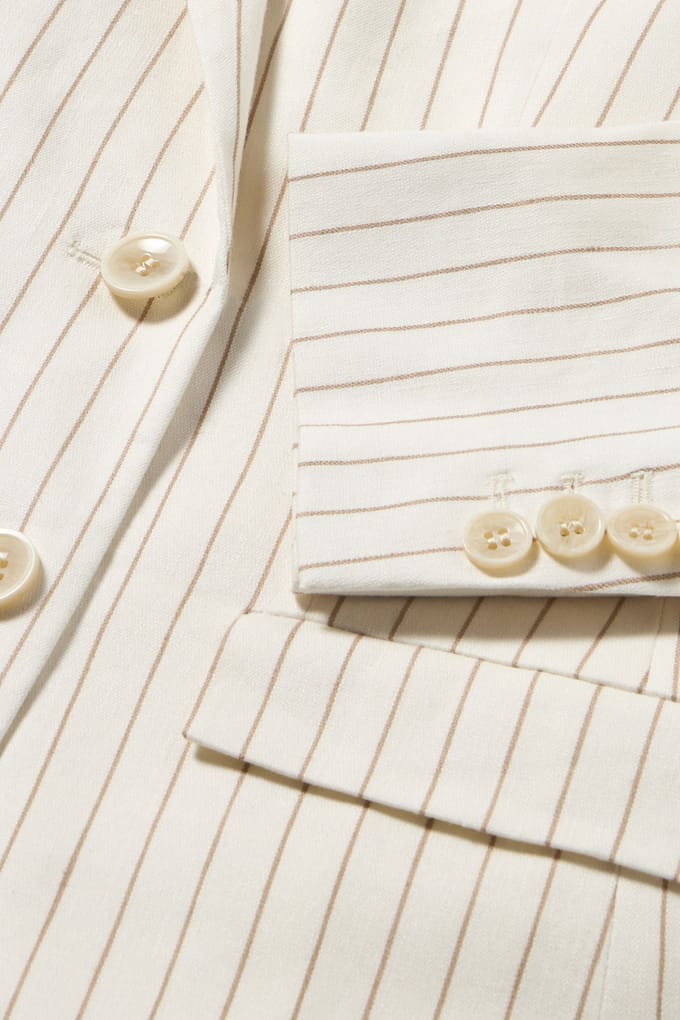 Brooks Brothers Pinstripe Linen Blend Double-breasted Blazer White Maat: M | Blazers Outlet | Dames | Wit