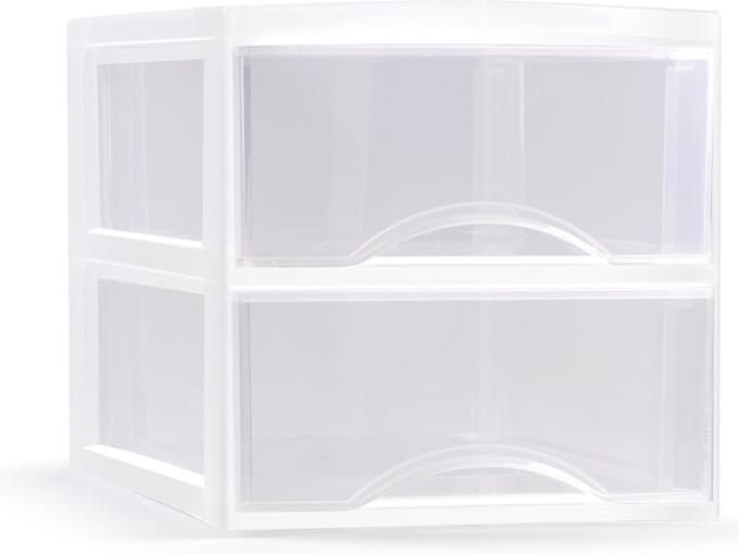 Plasticforte Ladeblokje - bureau organizer met 2x lades - transparant/wit - L26 x B36 x H25 cm