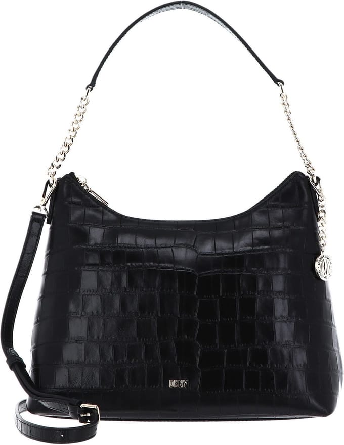 DKNY Leren Schoudertas Handtas Bryant Croco Conv Hobo Blk / Gold Zwart
