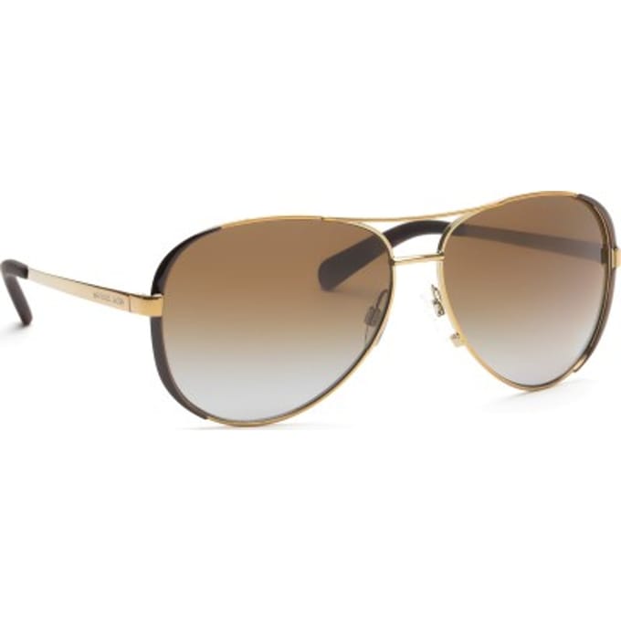 Michael Kors Aviator Womens Gold Dark Chocolate Brown Gradiënt Polariseerde zonnebril
