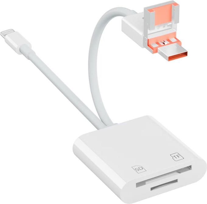 8-Pin + USB + USB-C naar SD + Micro SD (TF) kaartlezer adapter kabel - geschikt voor o.a. iPhone en Laptop - wit