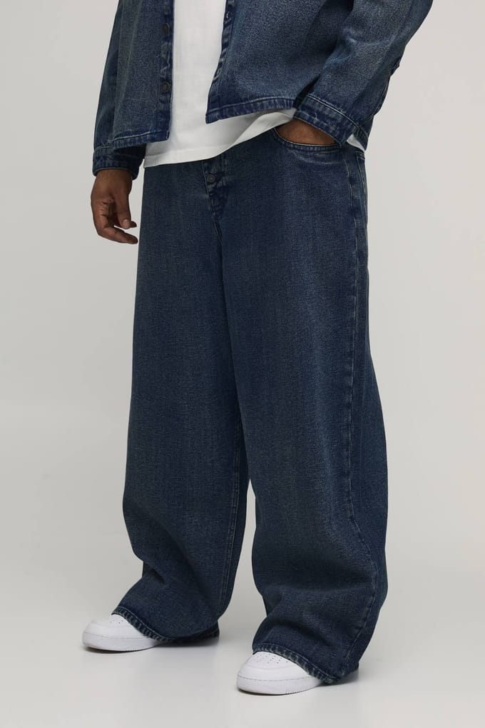 Plus Extreme Gewassen Super Baggy Jeans | Washed Blue | Size 42