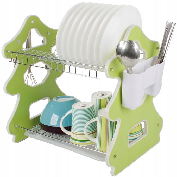 Dubbele Afdruiprek Keuken - 2 Niveaus, Bestekhouder & Haken