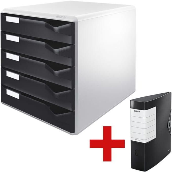 LEITZ® ladebox, 5 schuifladen, A4, polystyreen, lichtgrijs/zwart