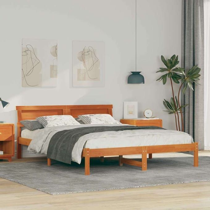 vidaXL - Bedframe - Wasbruin - 160 - x - 200 - cm - Massief - grenenhout