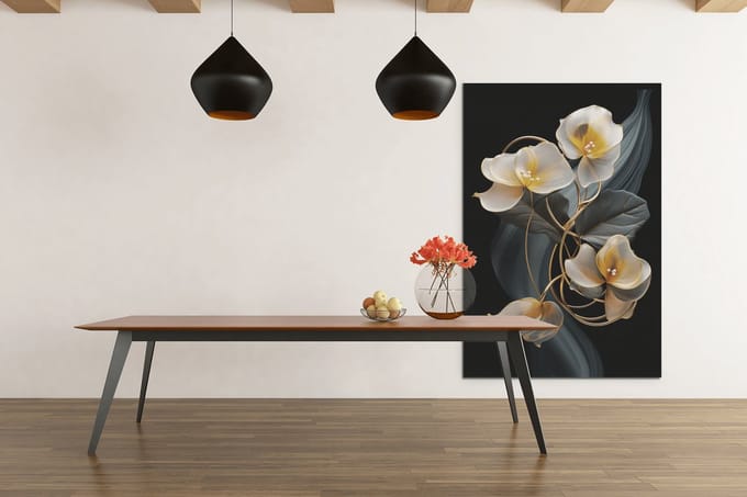Canvas Schilderij - Bloemen - Wit - Geel - Wanddecoratie - 90x60x2 cm