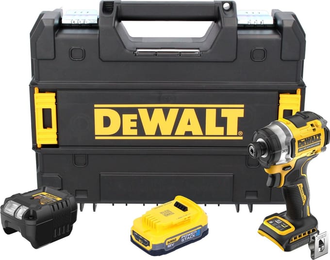 DeWalt DCF 860 E1T accu-slagmoersleutel 18 V 282 Nm 1/4" borstelloos + 1x Powerstack-accu 1,7 Ah + oplader + TSTAK