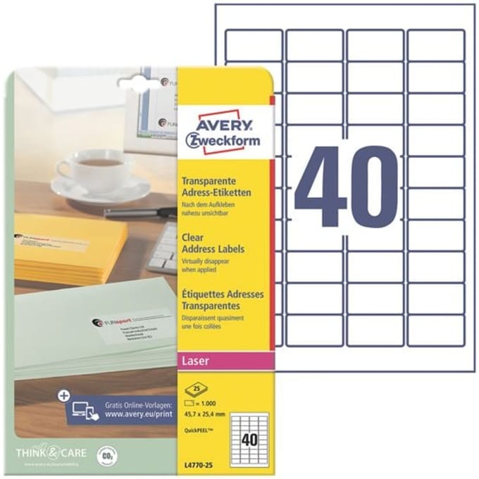Avery L4770 - transparent address labels - 1000 pcs. - 25.4 x 45.7 mm
