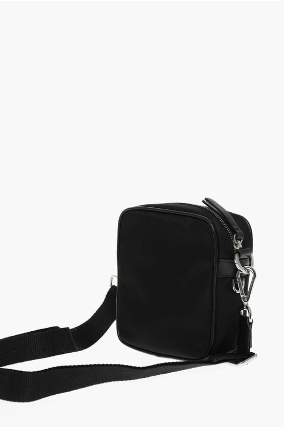 Nylon BEARBRICK crossbodytas met leren afwerking in zwart