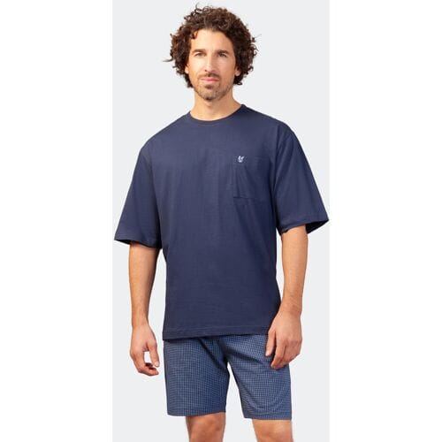 Blauwe katoenen heren shortama Hajo - Blauw - Maat - 48