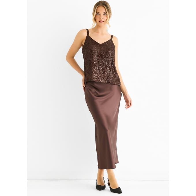 Chocolade Pailletten V-Hals Top